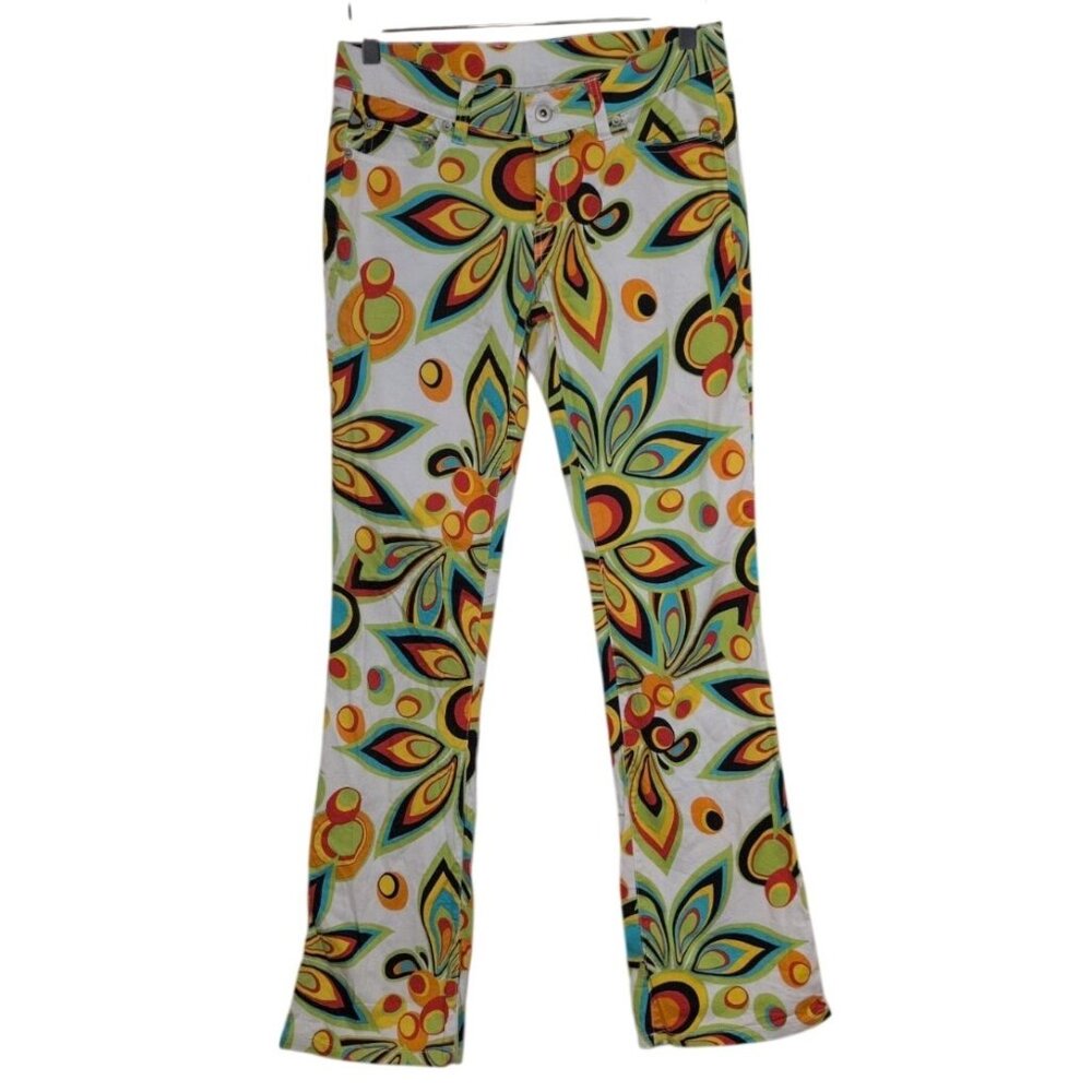 Loud Mouth Ladies Floral Golf Pants Womens Size 4 White Retro Psychedelic Stretc